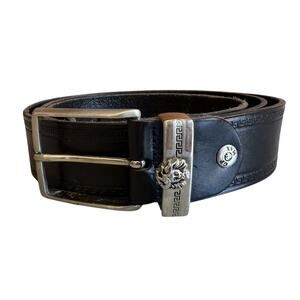 GP & Max Italian Leather Vera Pelle Wide Leather Statement Belt Black 130